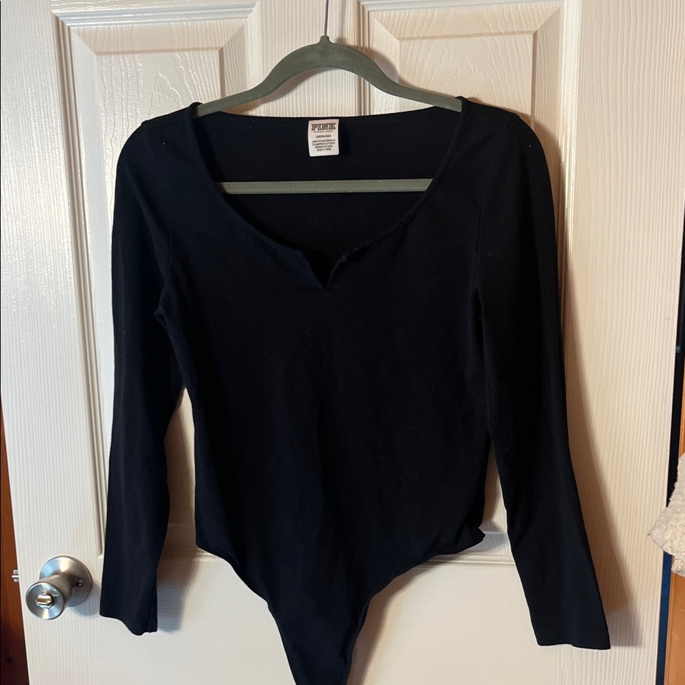 PINK Black Long Sleeve Bodysuit